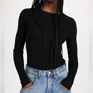 Jason Wu Collection NWT XS‎ Ribbed Knit Fitted Black Shirt Top